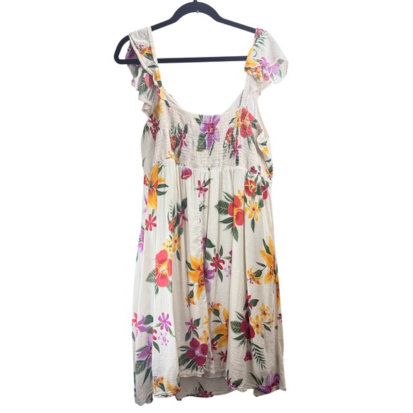 Old Navy Women's Floral Ruffle Smocked Midi Dress Cream Multi Sz 2X Boho Comfy - Picture 2 of 11